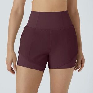 HALARA High-Waisted Curved Hem in Berry Red
